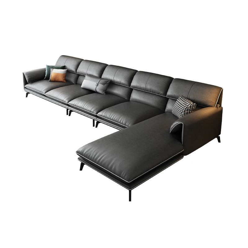 35"H Contemporary Sectional Sofa Leather Grey Stationary Sectionals