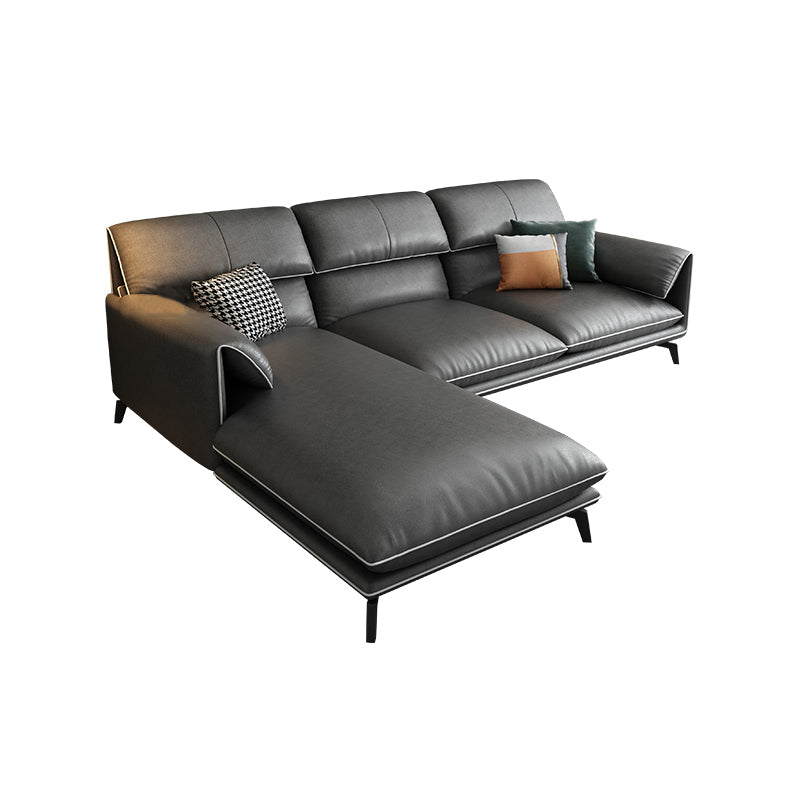35"H Contemporary Sectional Sofa Leather Grey Stationary Sectionals