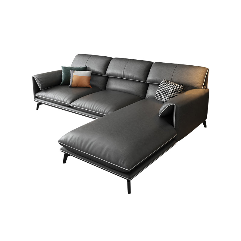 35"H Contemporary Sectional Sofa Leather Grey Stationary Sectionals