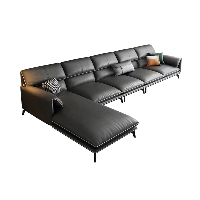 35"H Contemporary Sectional Sofa Leather Grey Stationary Sectionals