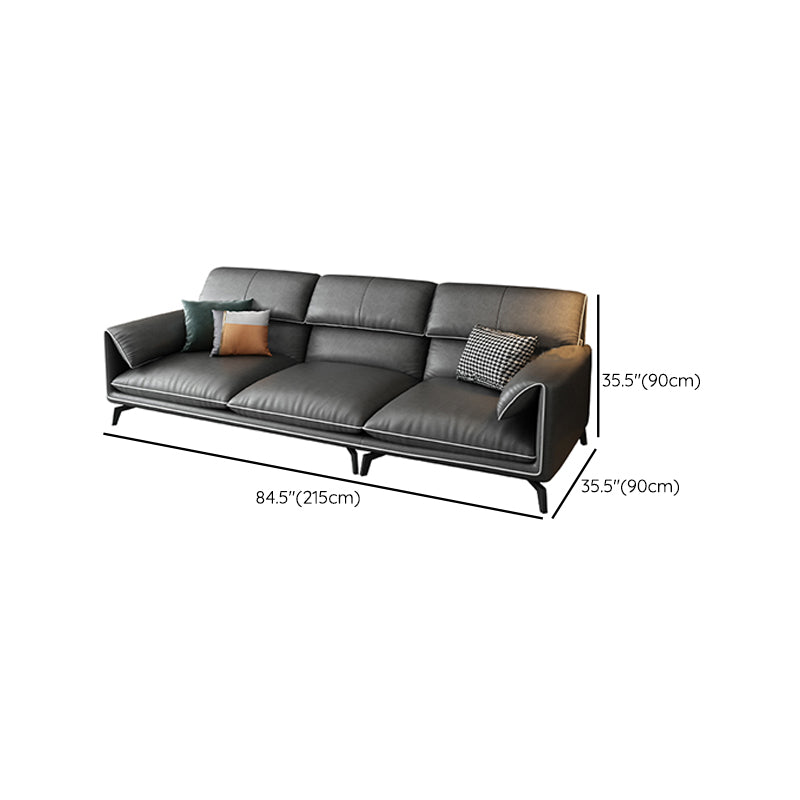 35"H Contemporary Sectional Sofa Leather Grey Stationary Sectionals