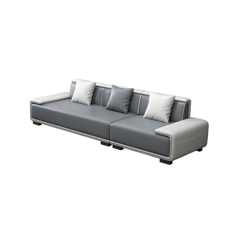29"H Scandinavian Sectional Sofa Leather Grey Sectionals with Bostol Pillows