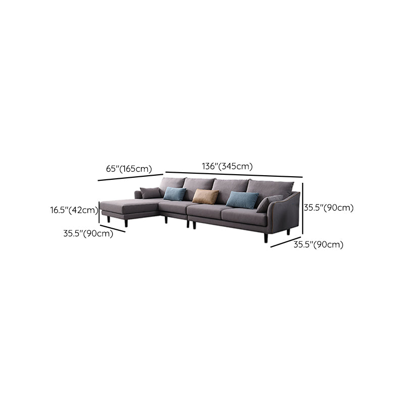 64" Wide Scandinavian Sectional Sofa Cushion Back Grey Sectionals
