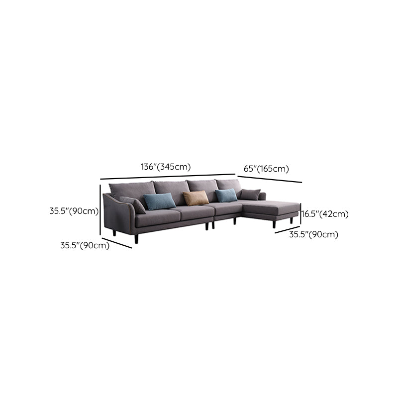 64" Wide Scandinavian Sectional Sofa Cushion Back Grey Sectionals