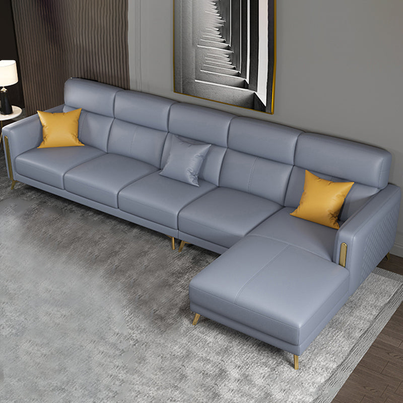 Glam Stationary Sectional Sofa Cushion Back Leather Living Room Set