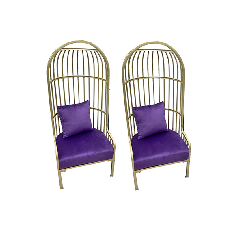Fixed Back Lounge Chair Pillow Back Fabric Seat Chair with Gold Tone Legs