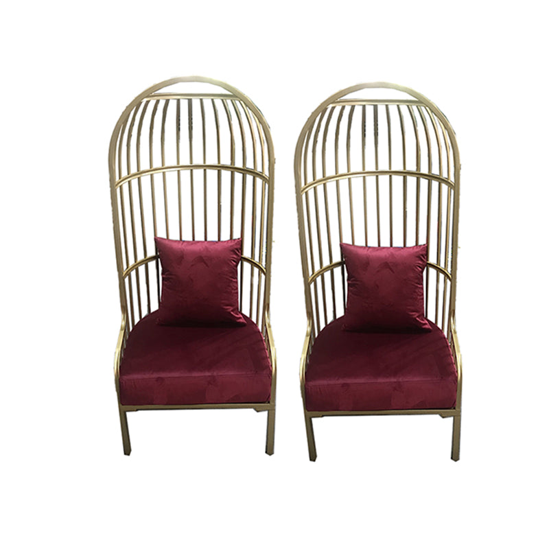 Fixed Back Lounge Chair Pillow Back Fabric Seat Chair with Gold Tone Legs