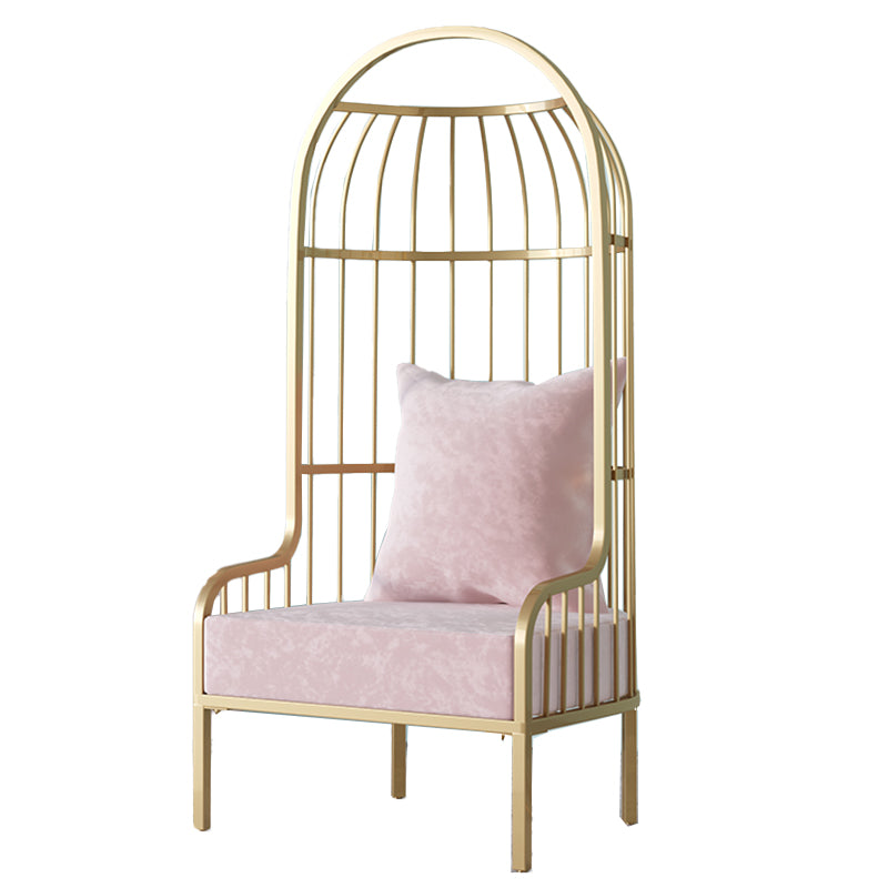 Fixed Back Lounge Chair Pillow Back Fabric Seat Chair with Gold Tone Legs