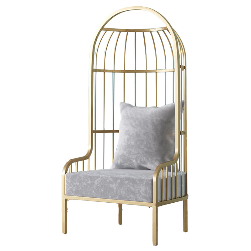 Fixed Back Lounge Chair Pillow Back Fabric Seat Chair with Gold Tone Legs