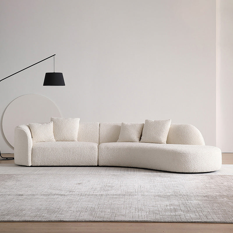 Beige Fabric Sectional Sofa Sloped Arm Sectional with Pillows