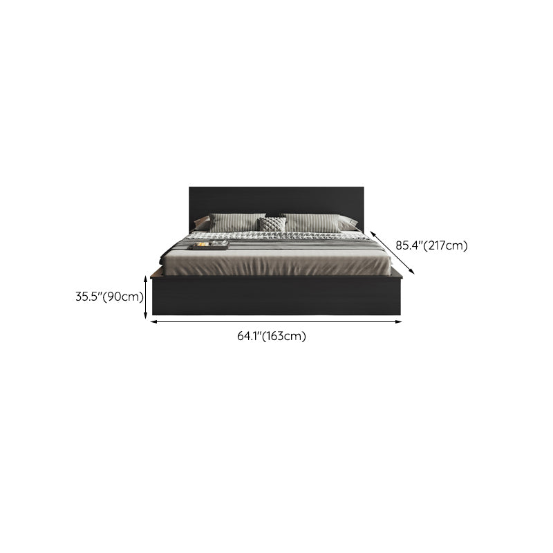 Black Wood Panel Bed Lift Up Storage Standard Bed with Headboard