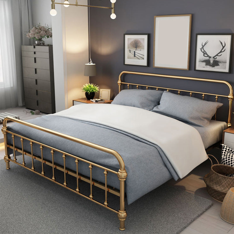 Solid Color Metal Slat Bed Rectangular Open-Frame Bed With Custom Gold Legs