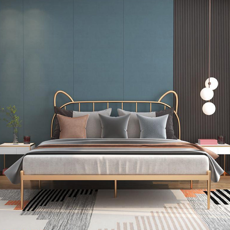 Metal Open-Frame Bed Solid Color Slat Bed With Custom Gold Legs for Home