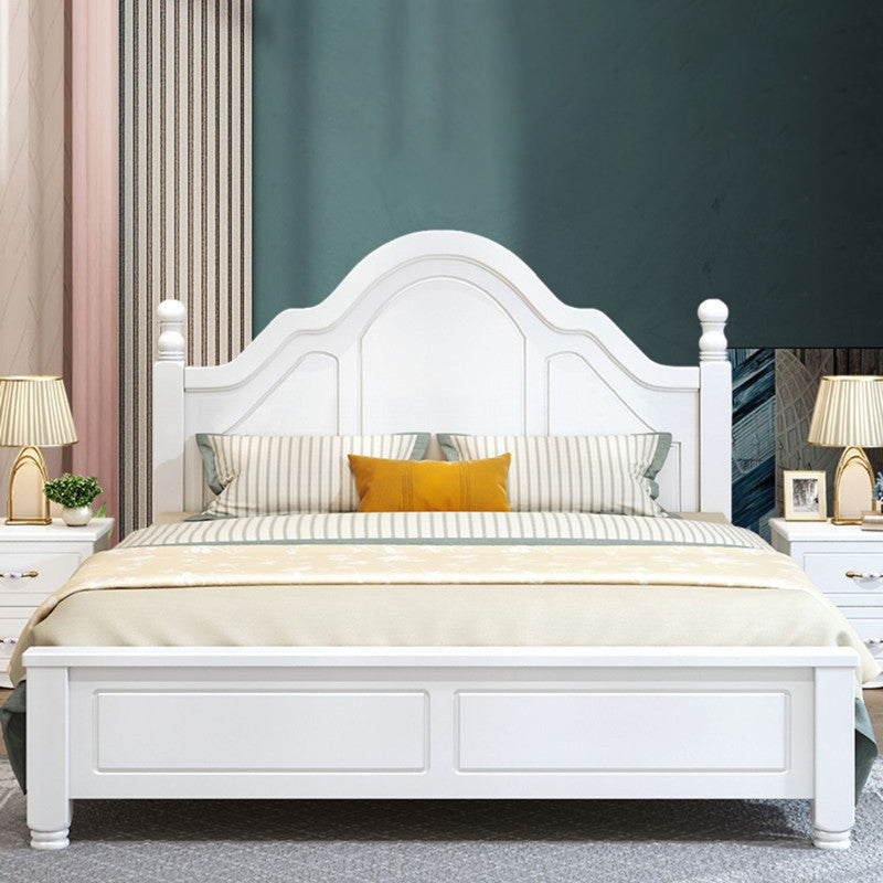 Victorian Style White Standard Bed Pine Wood Bed Frame with Custom Gold Legs