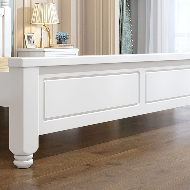 Victorian Style White Standard Bed Pine Wood Bed Frame with Custom Gold Legs