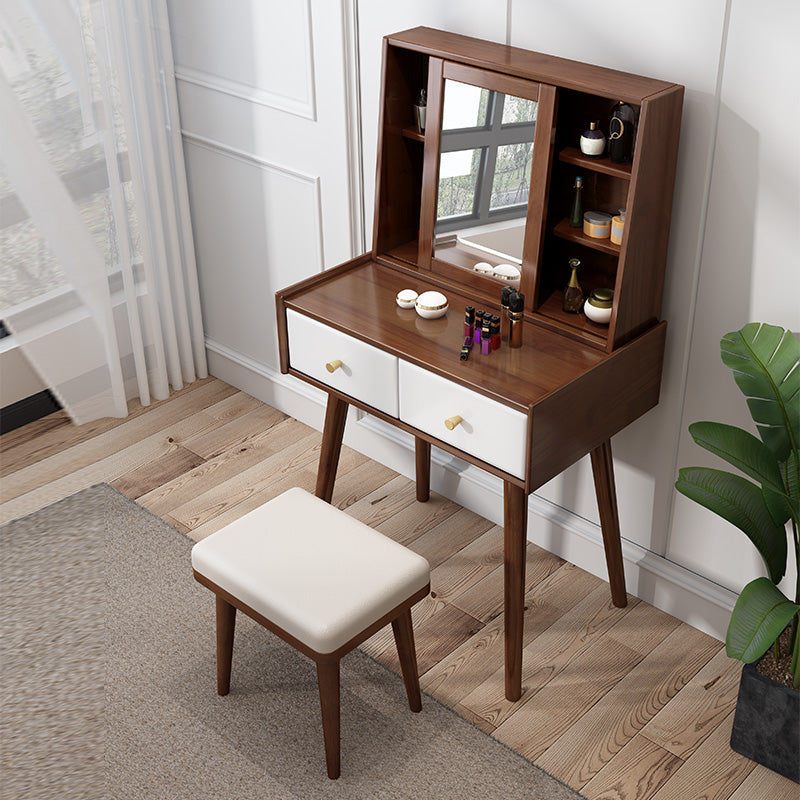 Scandinavian Dressing Table with Mirror and 2-Drawers Solid Wood