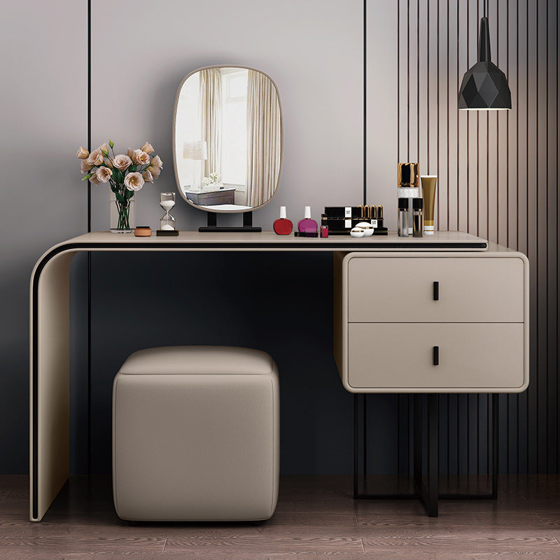 Glam Makeup Dressing Table Leather Make-up Vanity with Double Drawer