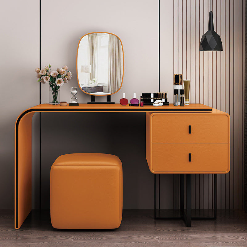 Glam Makeup Dressing Table Leather Make-up Vanity with Double Drawer