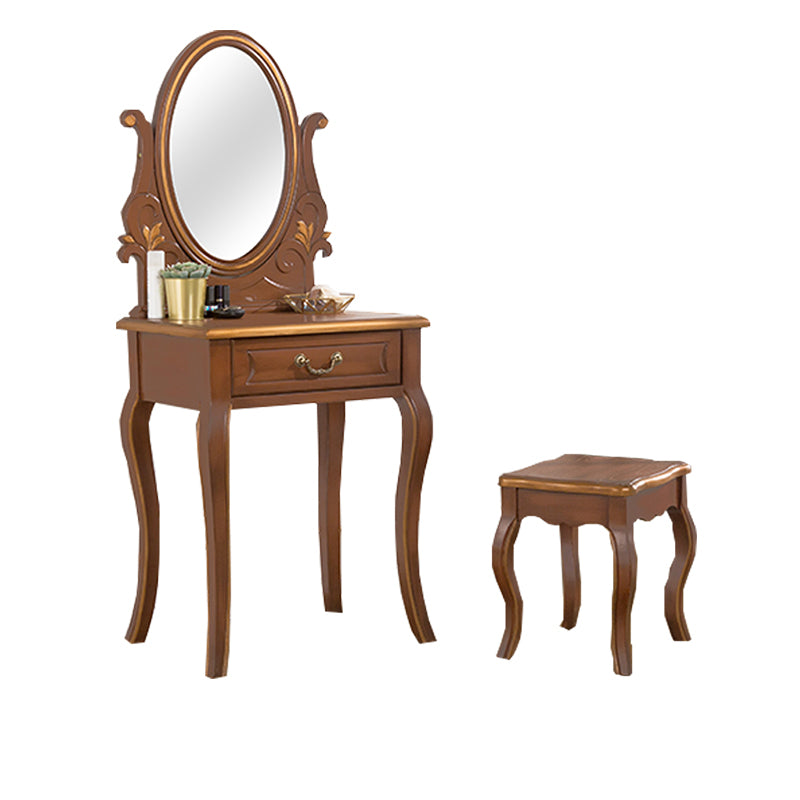 Victorian Make-up Vanity with Drawer and Mirror, Solid Wood Vanity Dressing Table