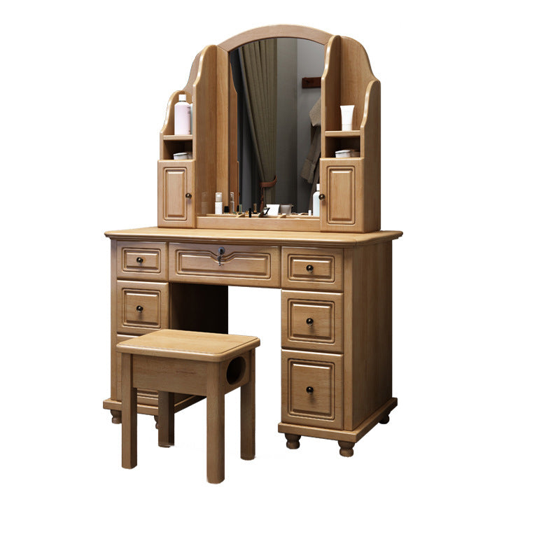 Traditional Solid Wood Makeup Dressing Table 60.23" H Vanity Set with Stool and Mirror