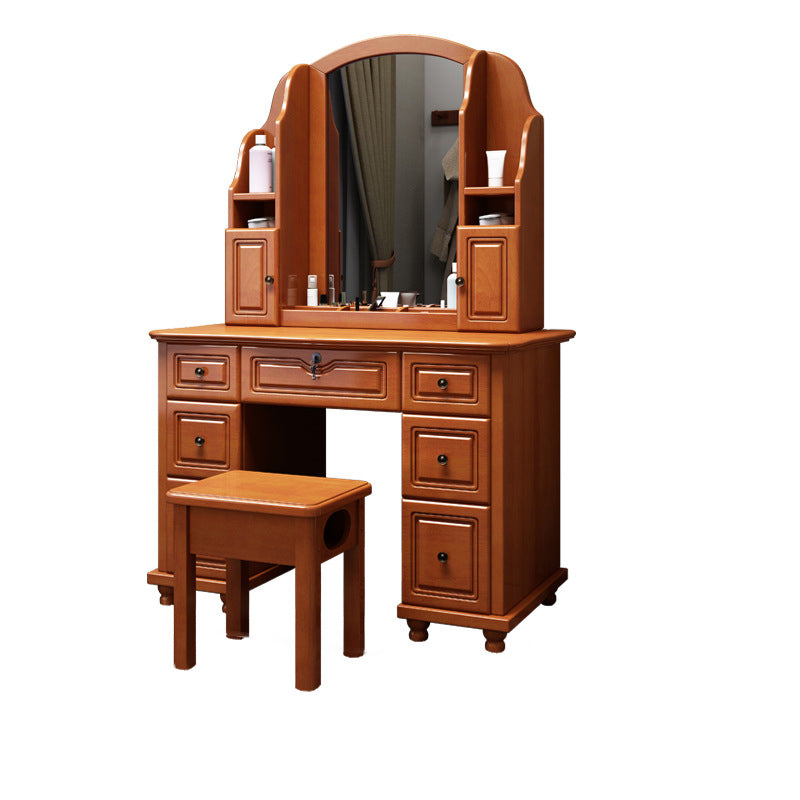 Traditional Solid Wood Makeup Dressing Table 60.23" H Vanity Set with Stool and Mirror
