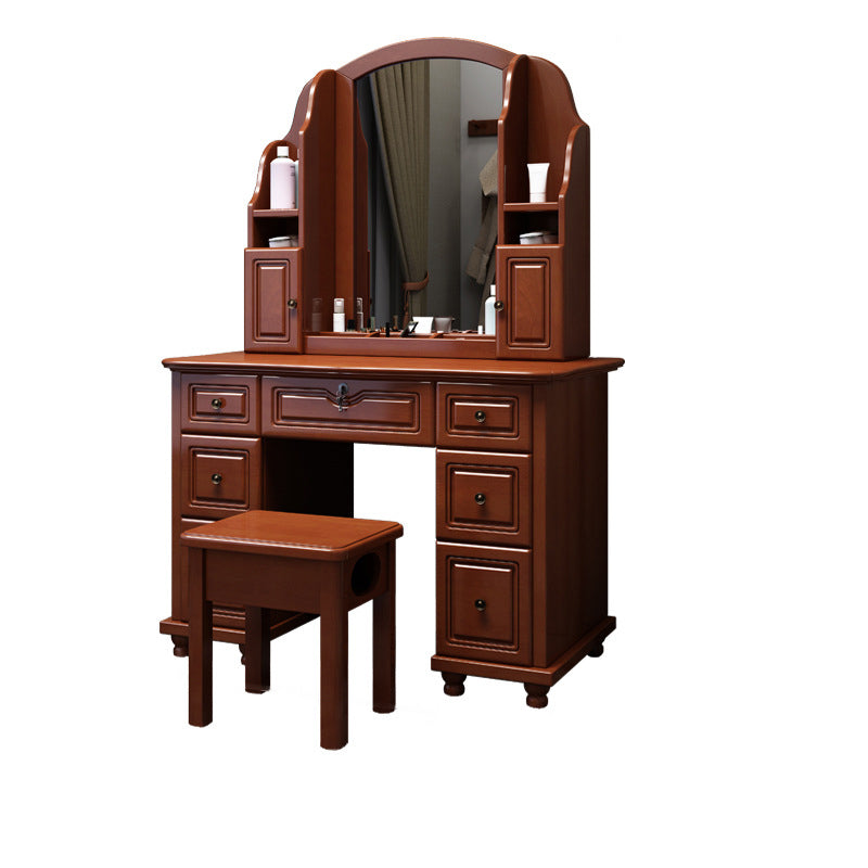 Traditional Solid Wood Makeup Dressing Table 60.23" H Vanity Set with Stool and Mirror