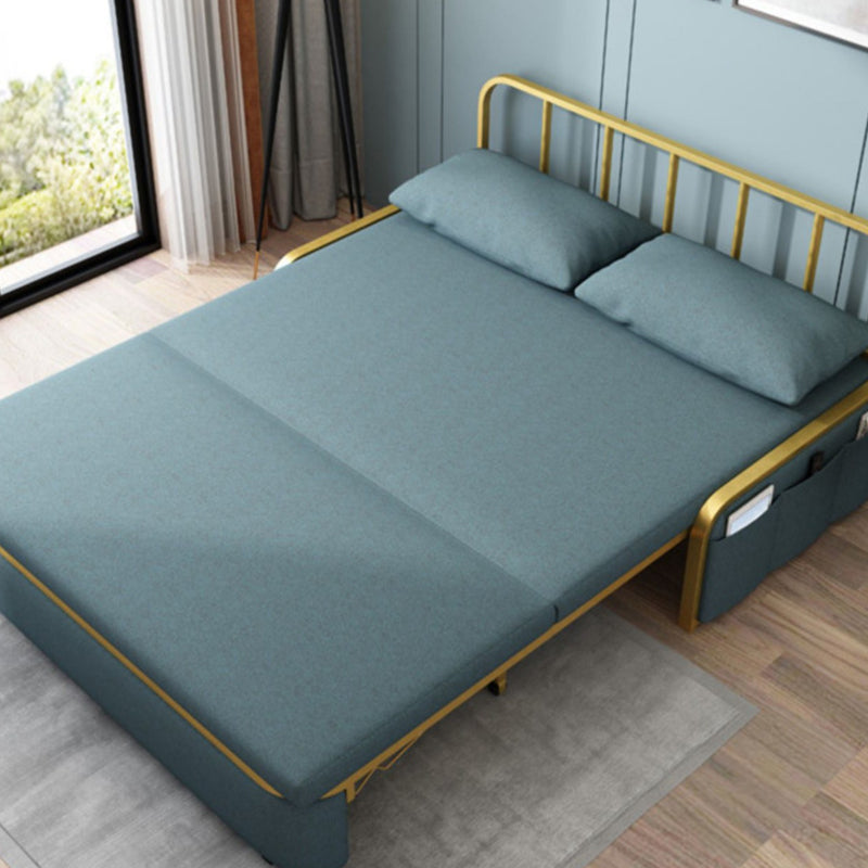 Green Sleeper Sofa Glam Style Foldable Faux leather Sofa Bed