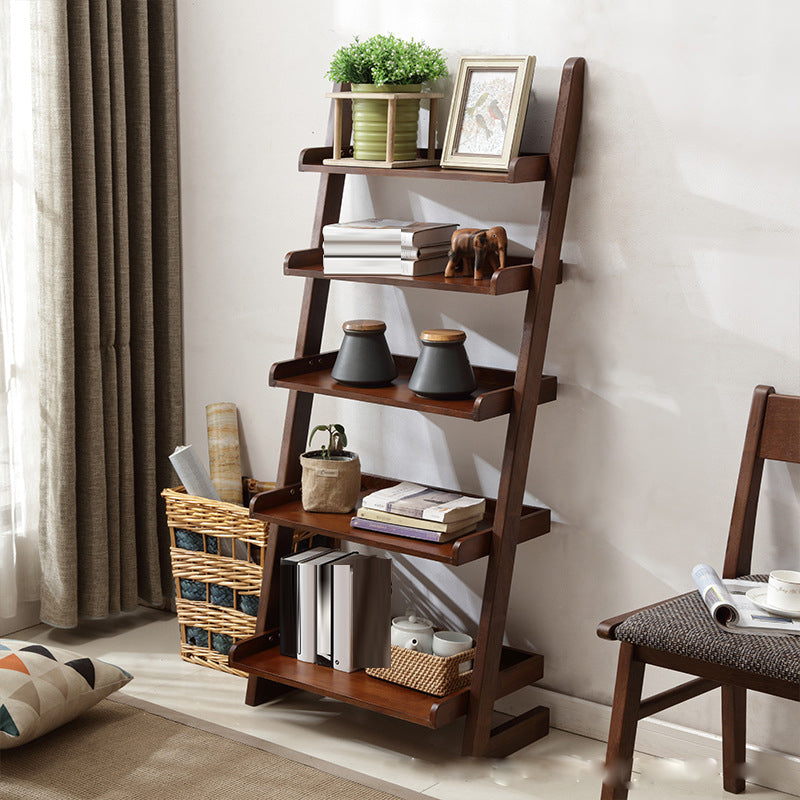 Ladder Wooden Bookcase Contemporary Open Back Bookshelf with Shelves