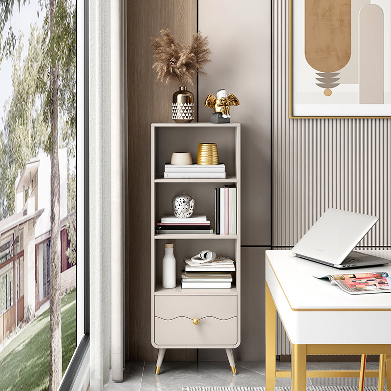 Contemporary Shelf Bookcase Wood Bookshelf with Drawer for Living Room