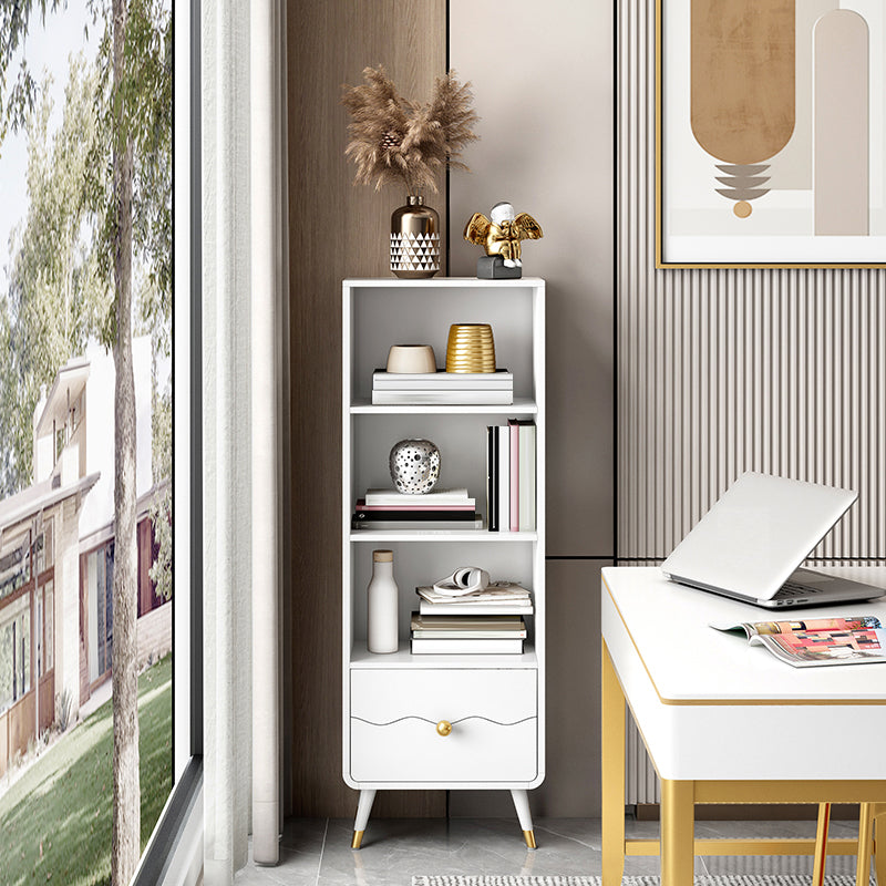 Contemporary Shelf Bookcase Wood Bookshelf with Drawer for Living Room