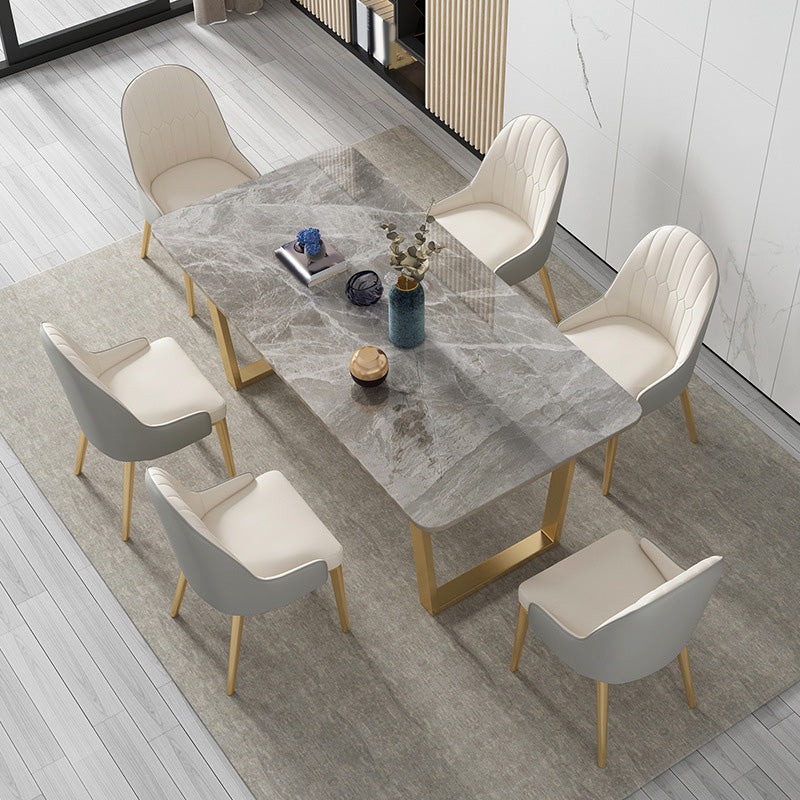 Rectangle Double Pedestal Dining Table Glam Stone Table for Kitchen