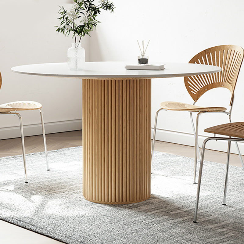 Glam Round Table Sintered Stone Table with Wooden Legs for Home