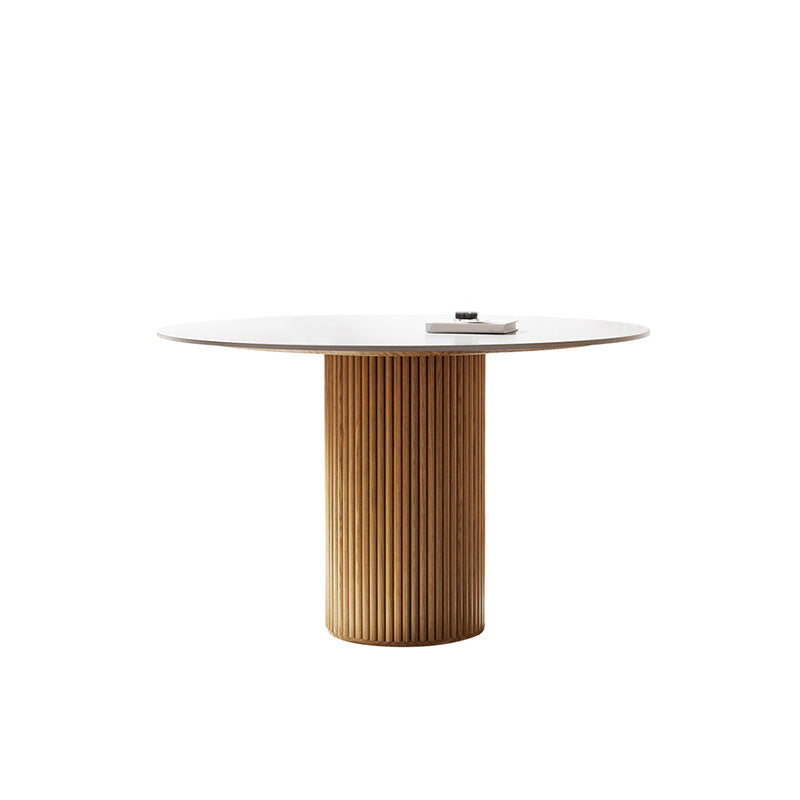 Glam Round Table Sintered Stone Table with Wooden Legs for Home