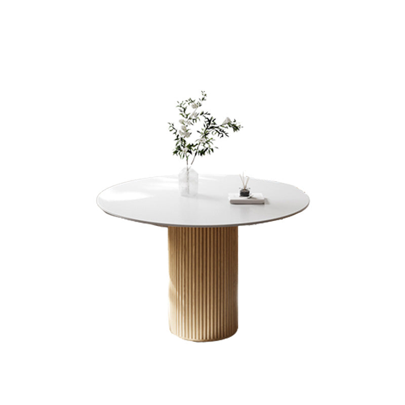 Glam Round Table Sintered Stone Table with Wooden Legs for Home