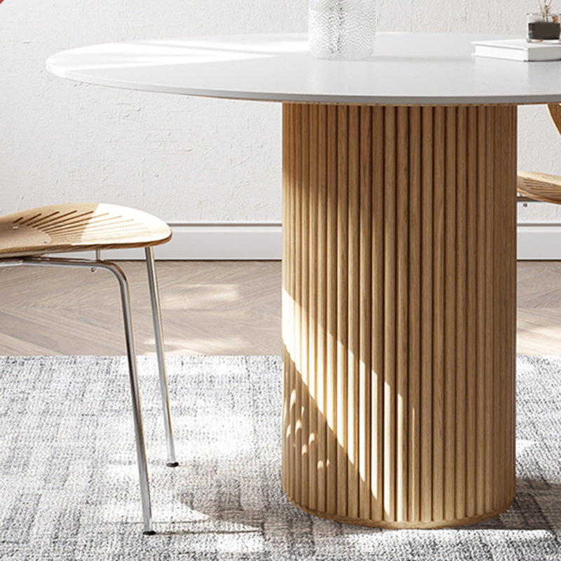 Glam Round Table Sintered Stone Table with Wooden Legs for Home