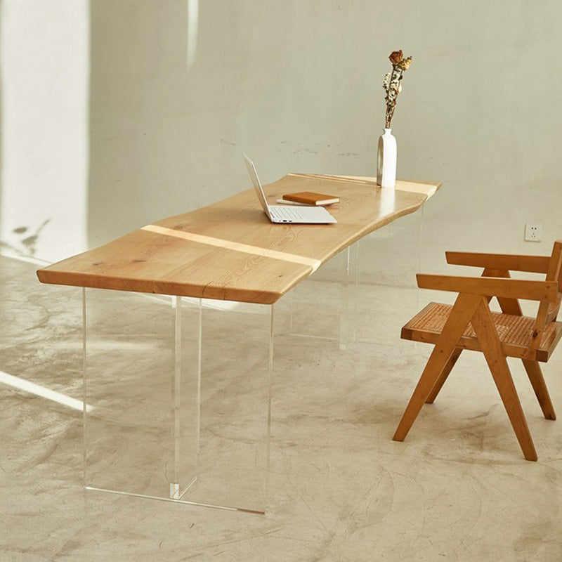 Modern Solid Wood Dining Table Natural Finish Table with Acrylic Base