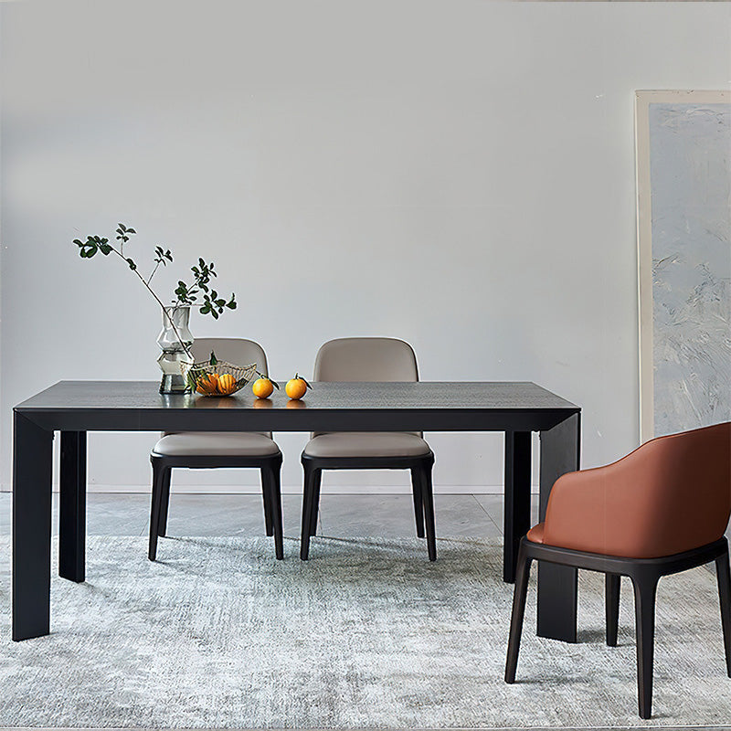 Rectangle Black Base Dining Table Modern Pine Wood Table for Kitchen Living Room