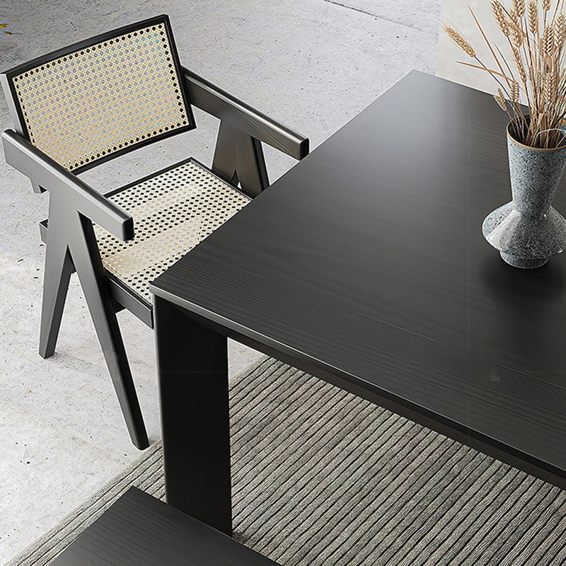 Rectangle Black Base Dining Table Modern Pine Wood Table for Kitchen Living Room
