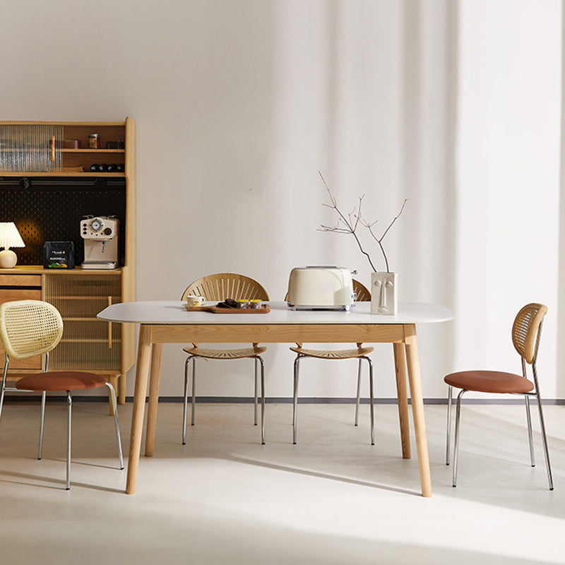 Modern Style Rectangle Table Sintered Stone Table with Wood Legs for Home