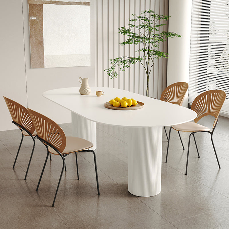 White Oval Dining Table Stone Top Dining Table with Double Pedestal
