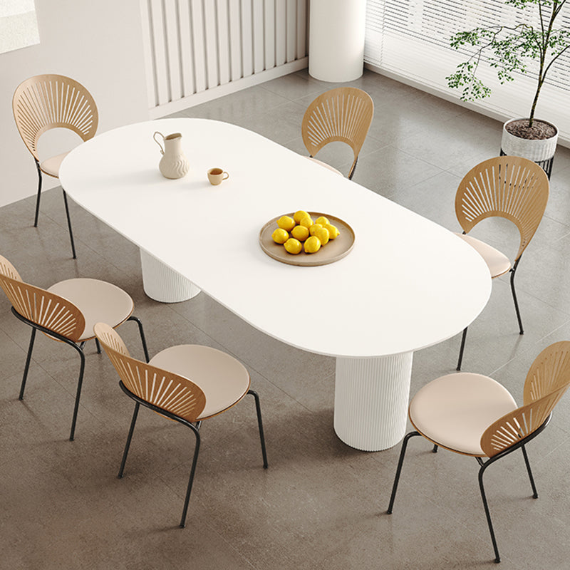 White Oval Dining Table Stone Top Dining Table with Double Pedestal