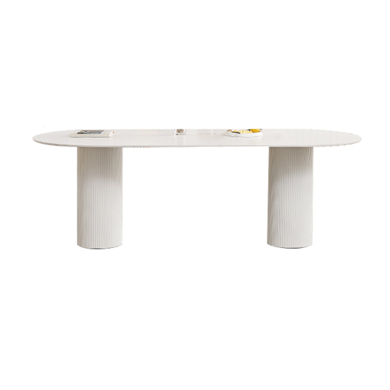 White Oval Dining Table Stone Top Dining Table with Double Pedestal