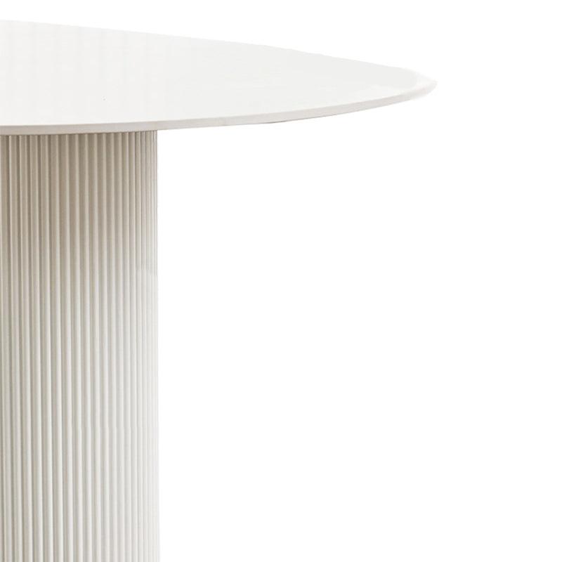 White Oval Dining Table Stone Top Dining Table with Double Pedestal