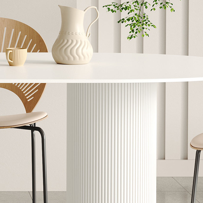 White Oval Dining Table Stone Top Dining Table with Double Pedestal