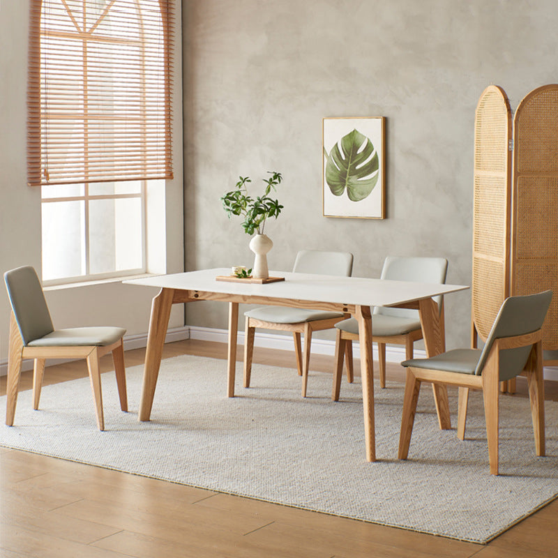 Modern Style Rectangle Table Sintered Stone Table with Wood Legs for Kitchen
