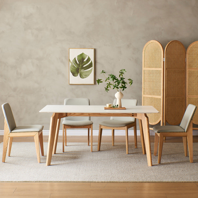 Modern Style Rectangle Table Sintered Stone Table with Wood Legs for Kitchen