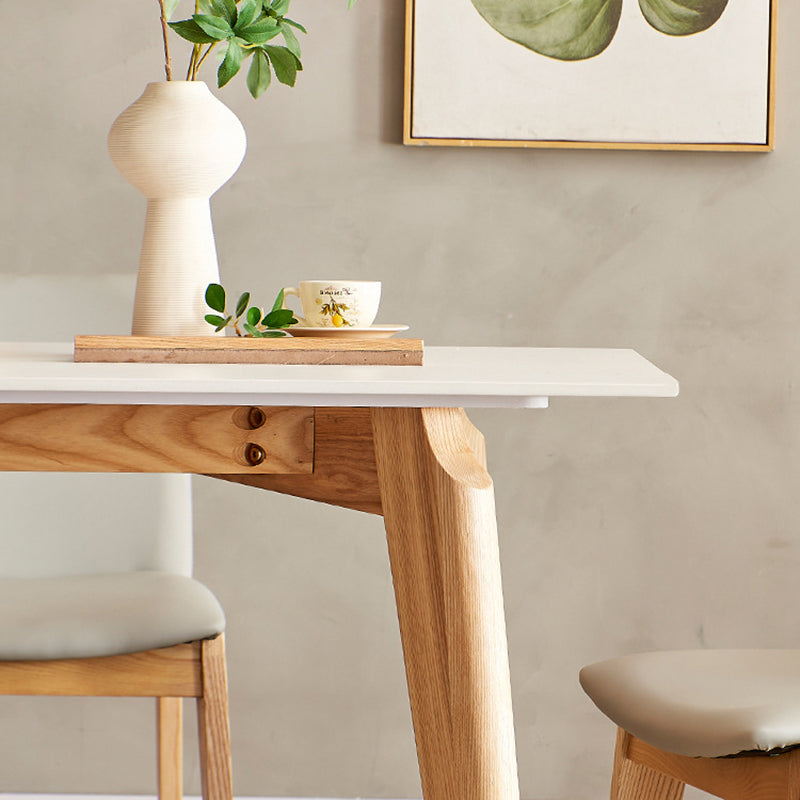 Modern Style Rectangle Table Sintered Stone Table with Wood Legs for Kitchen