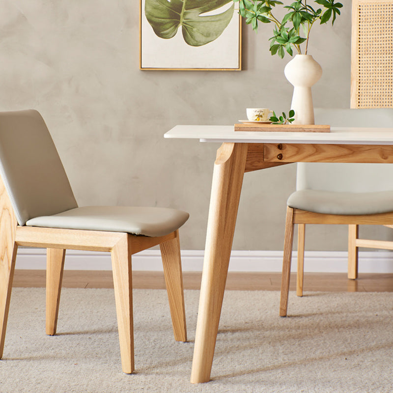Modern Style Rectangle Table Sintered Stone Table with Wood Legs for Kitchen