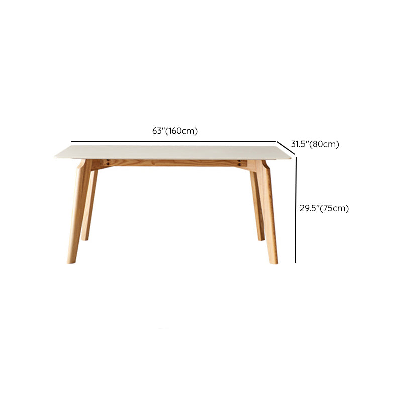 Modern Style Rectangle Table Sintered Stone Table with Wood Legs for Kitchen