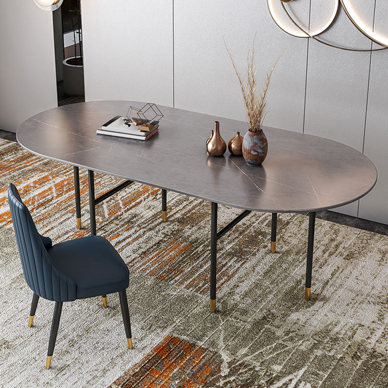 Contemporary Oval Dining Table Stone Dining Table with Iron Base